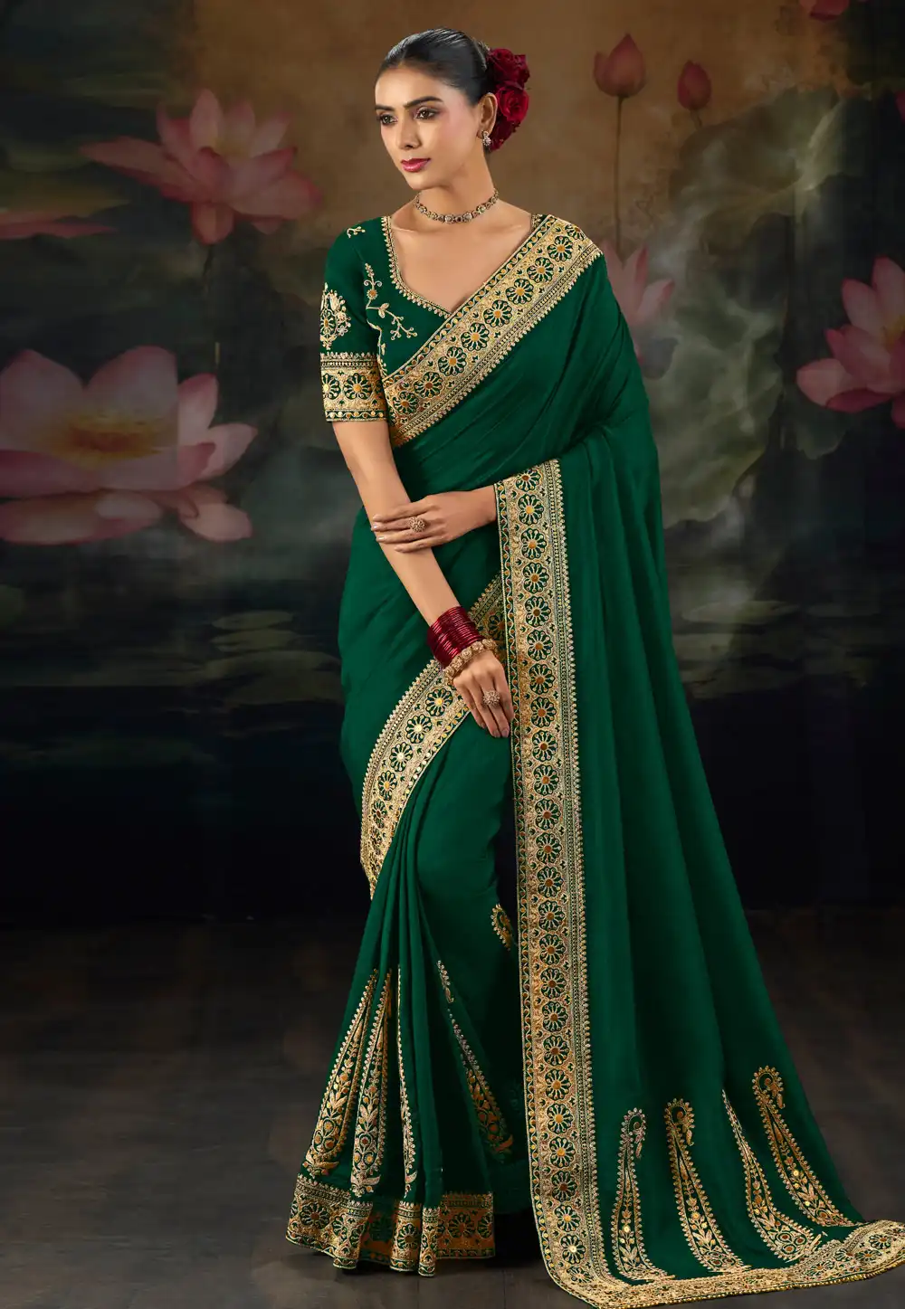 Green Silk Saree With Blouse 325718