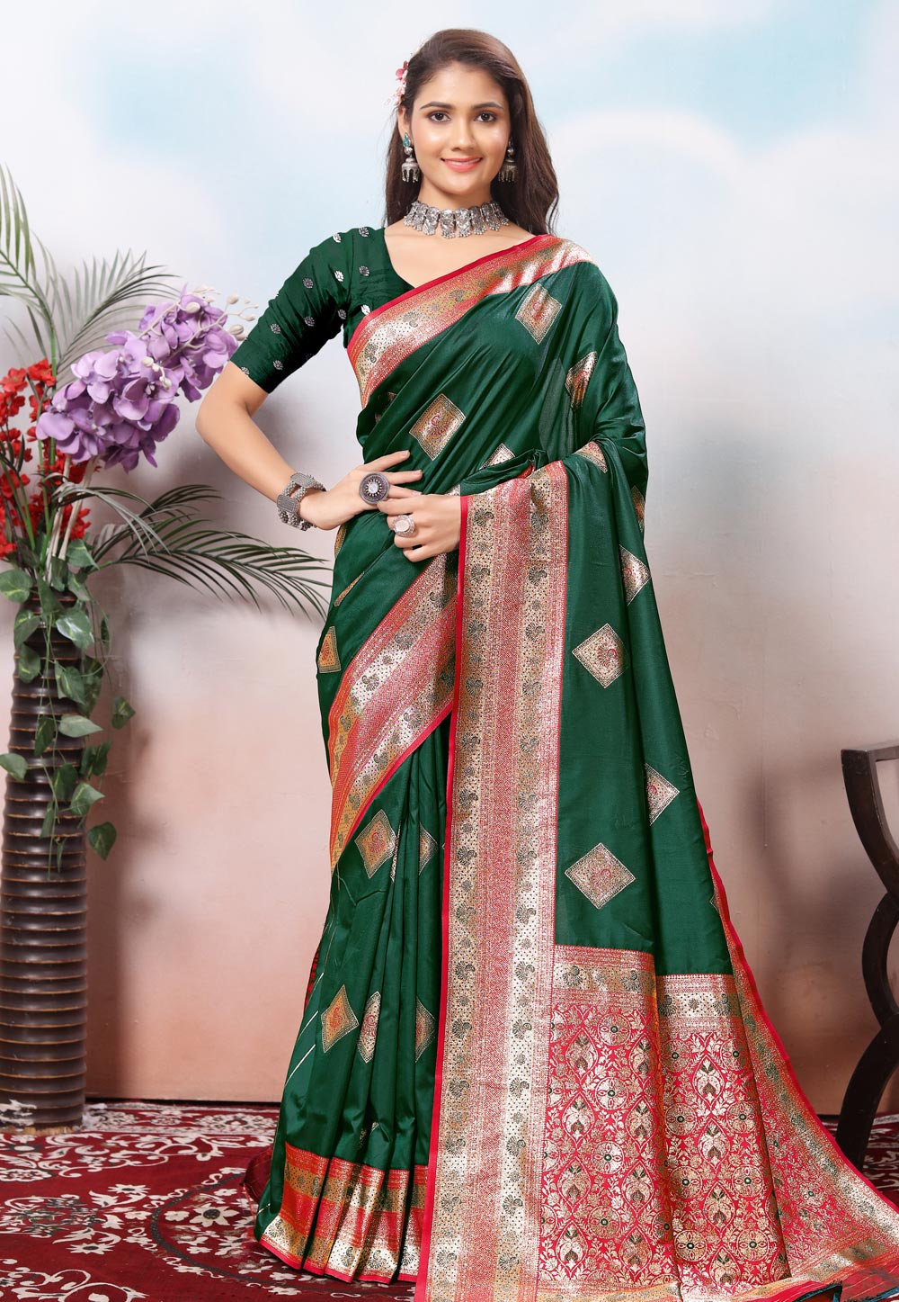 Green Silk Saree With Blouse 308769