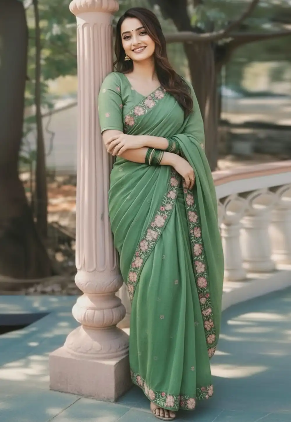 Green Silk Saree With Blouse 323541