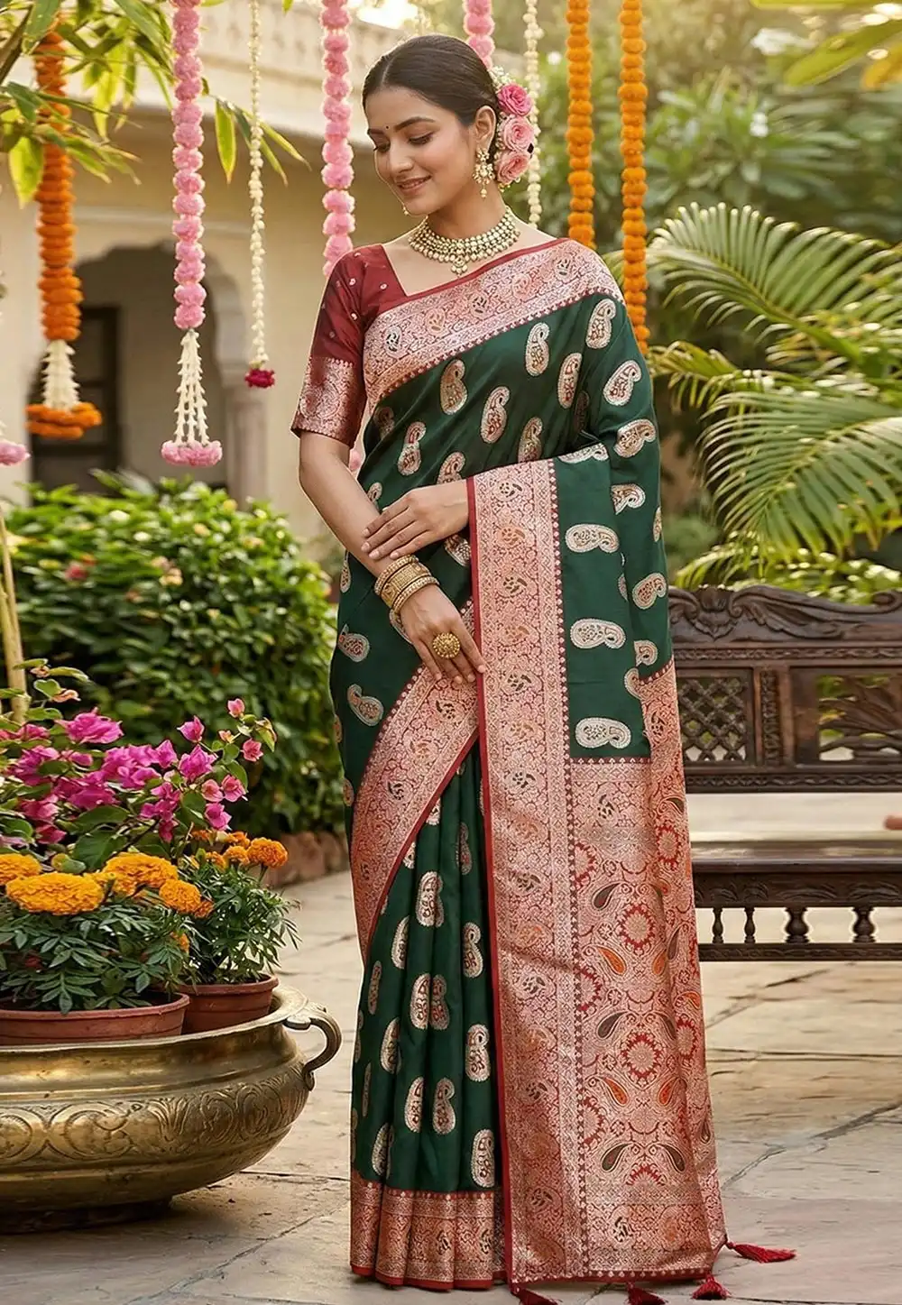 Green Silk Saree With Blouse 326178