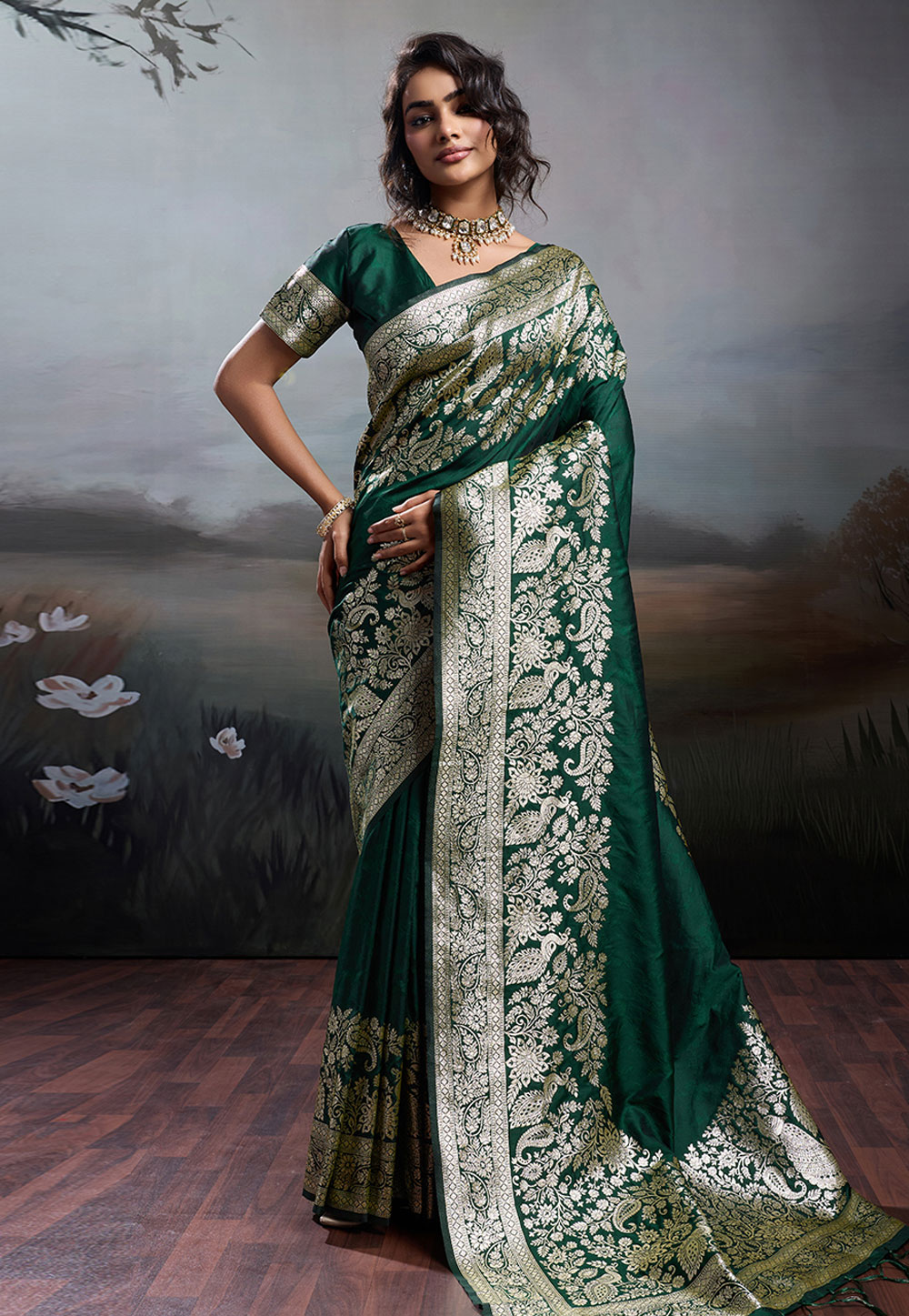 Green Silk Saree With Blouse 326678