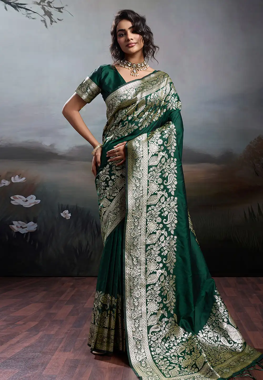 Green Silk Saree With Blouse 326678