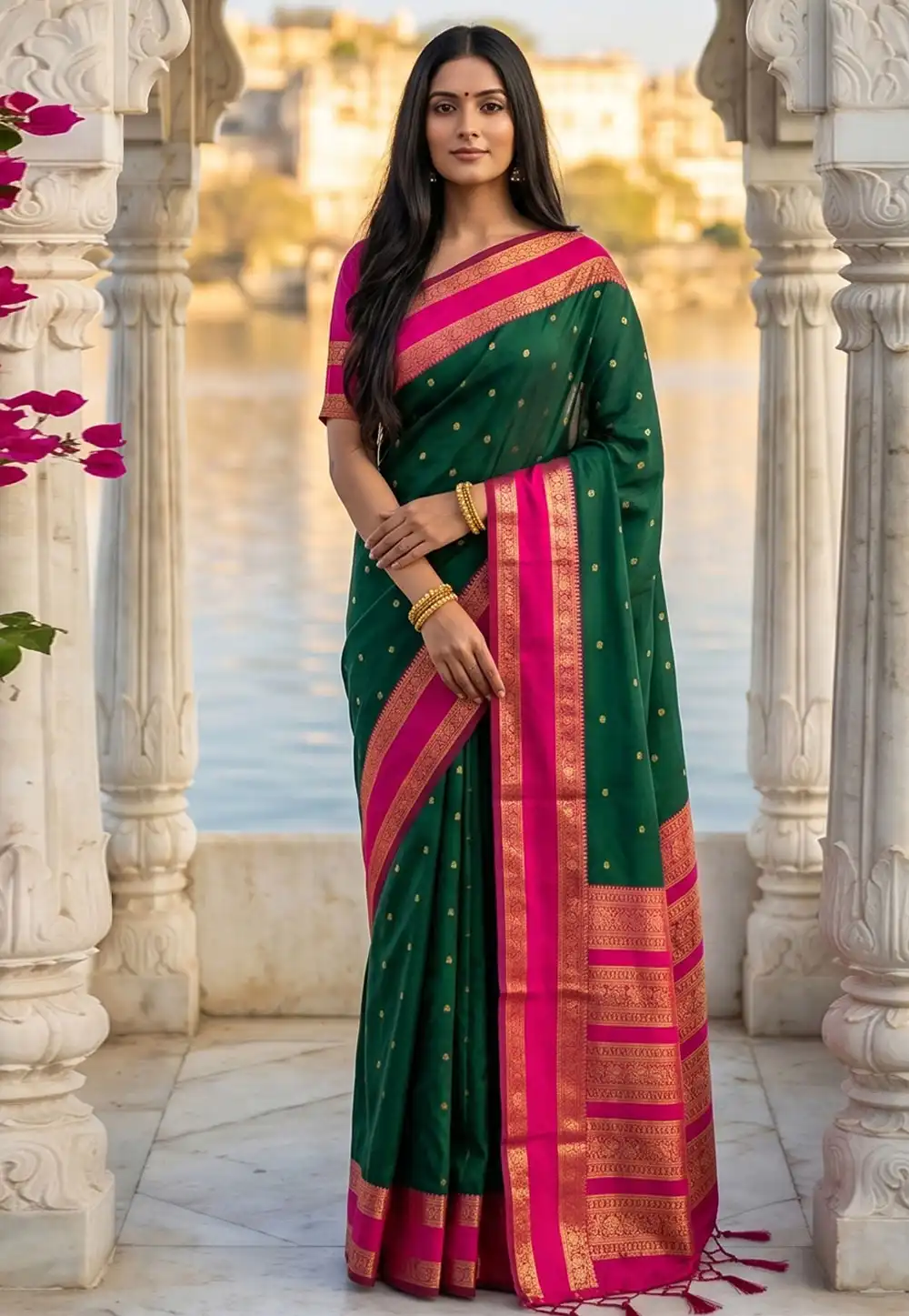 Green Silk Saree With Blouse 329534