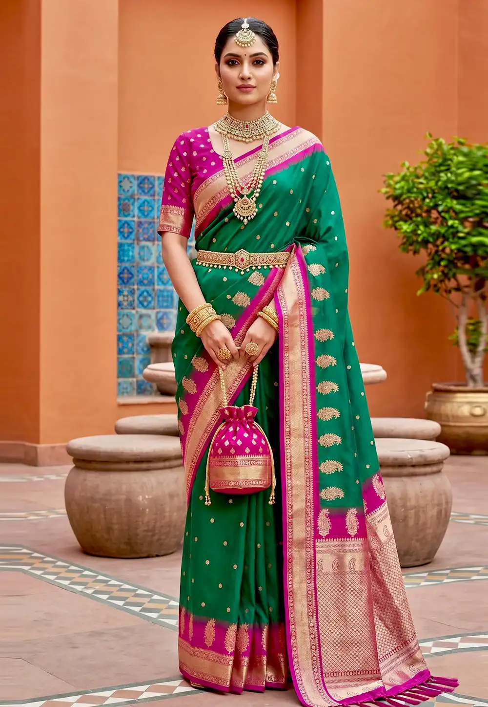 Green Silk Saree With Blouse 330502