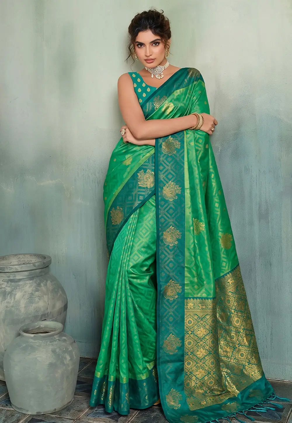 Green Silk Saree With Blouse 335550