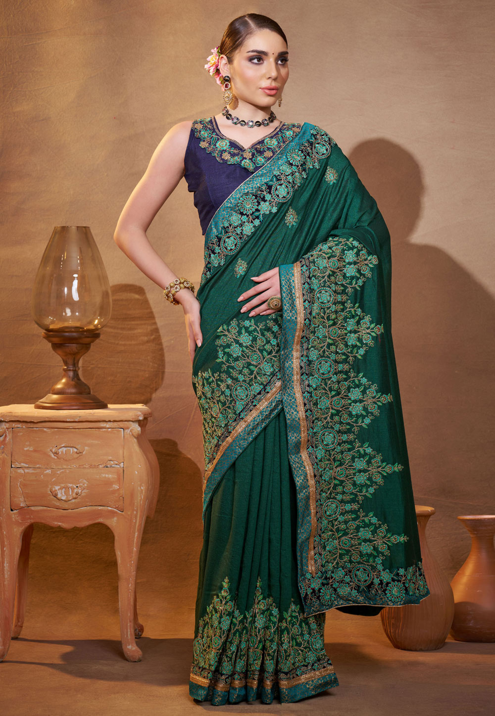 Green Silk Saree With Blouse 306489