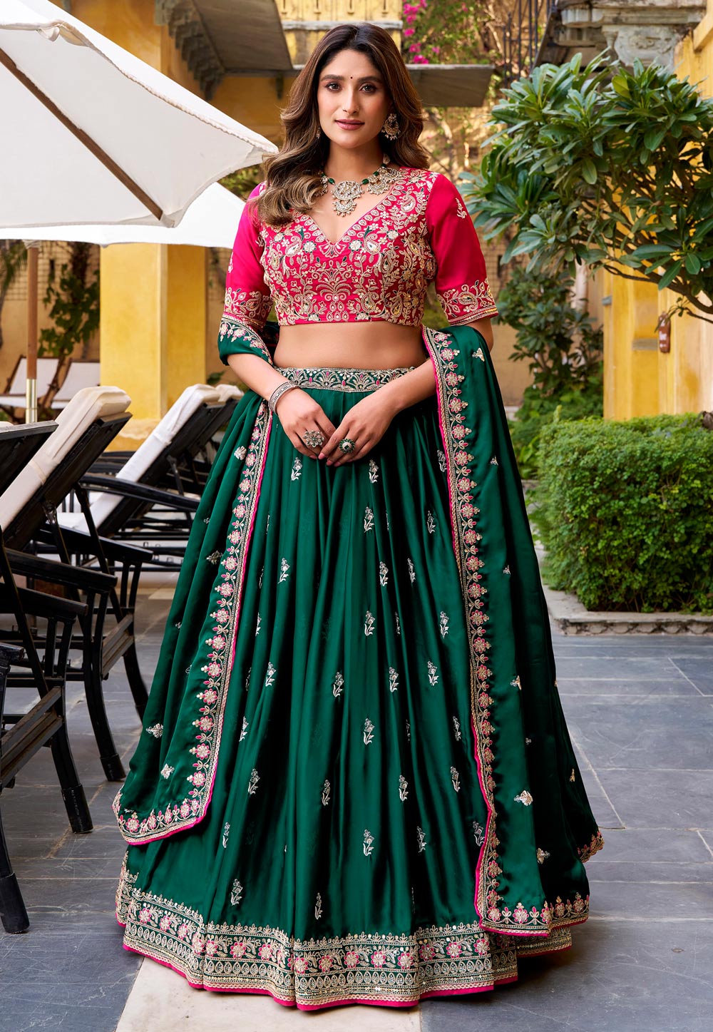 Green Silk Satin Lehenga Choli 323110