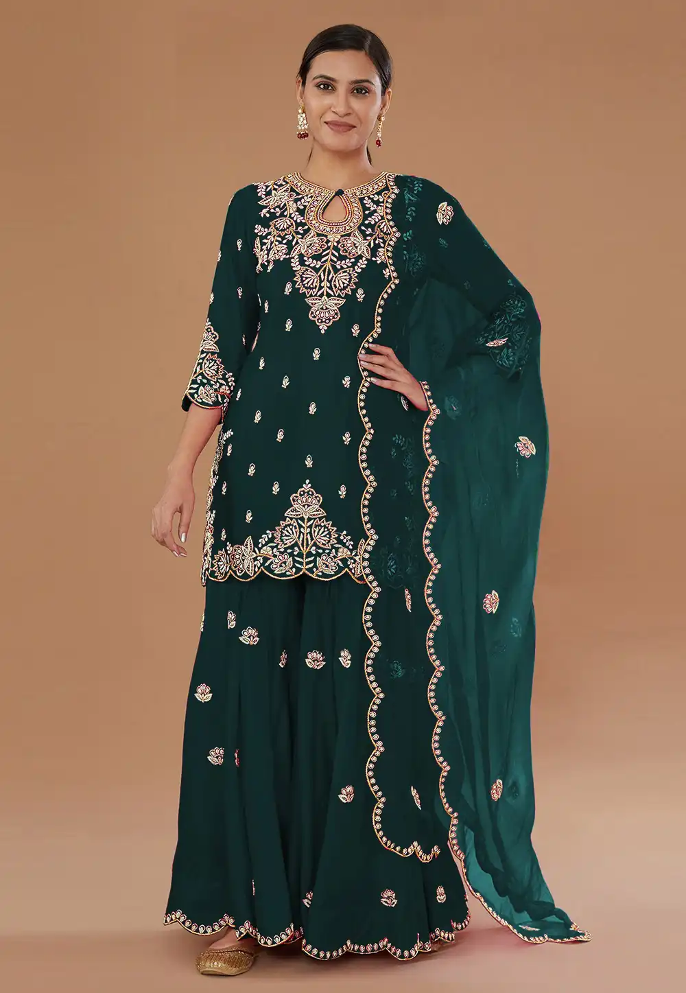 Green Silk Sharara Suit 316668