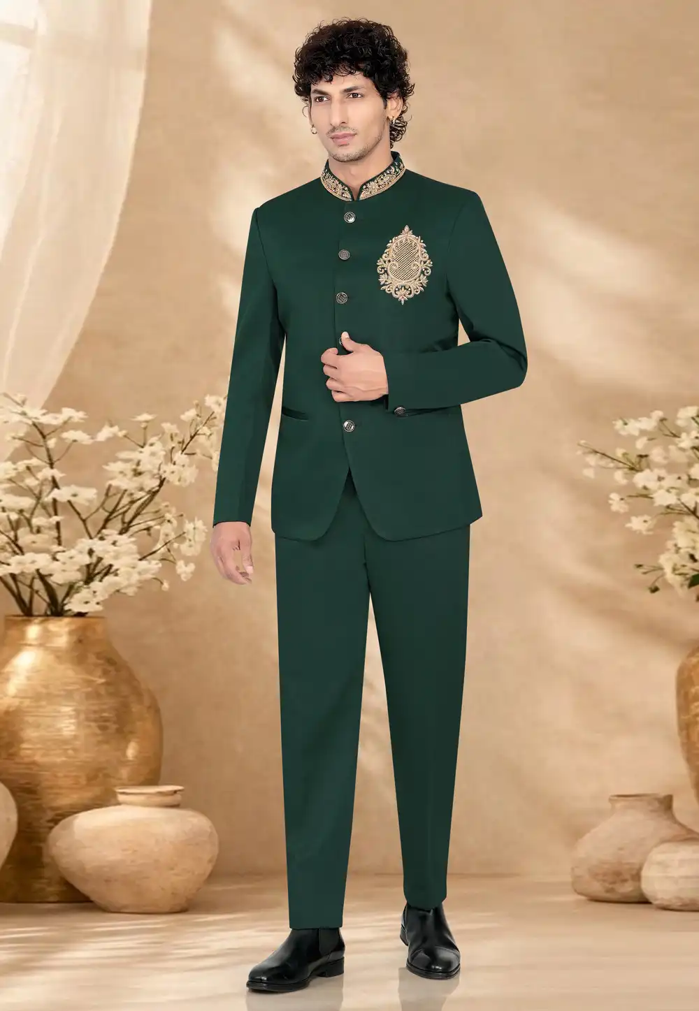 Green Suiting Jodhpuri Suit 328442