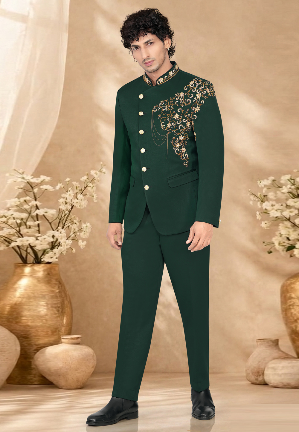 Green Suiting Jodhpuri Suit 328456