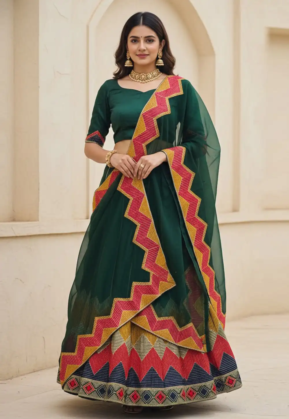 Green Taffeta Lehenga Choli 329144