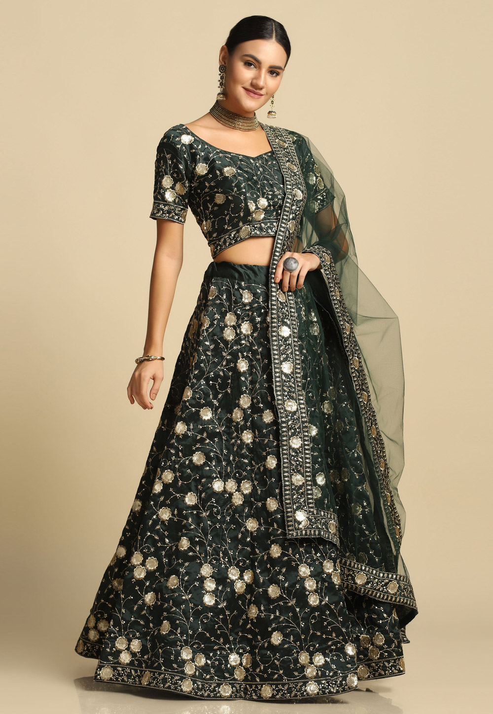 Green Taffeta Lehenga Choli 285451