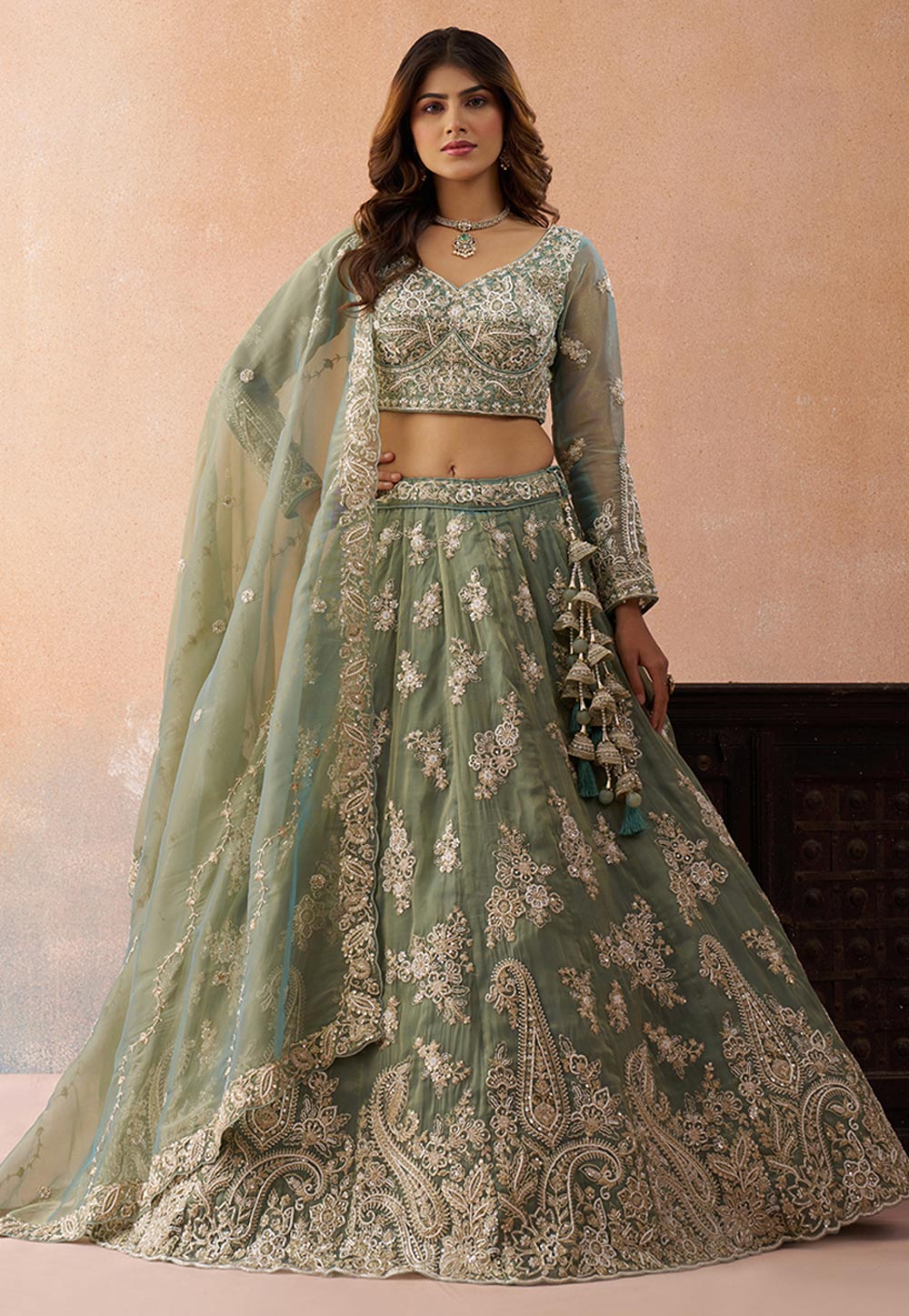 Green Tissue Lehenga Choli 326159