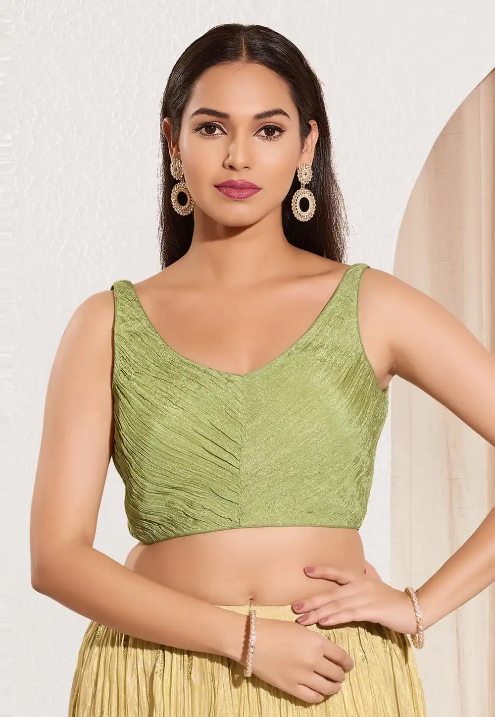 Green Tissue Readymade Blouse 312604