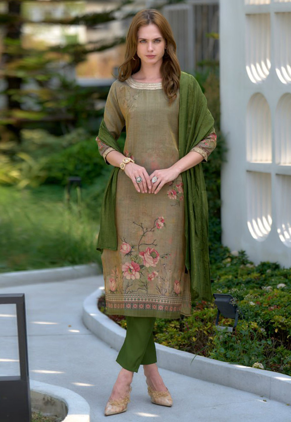 Green Tissue Readymade Pakistani Suit 311999