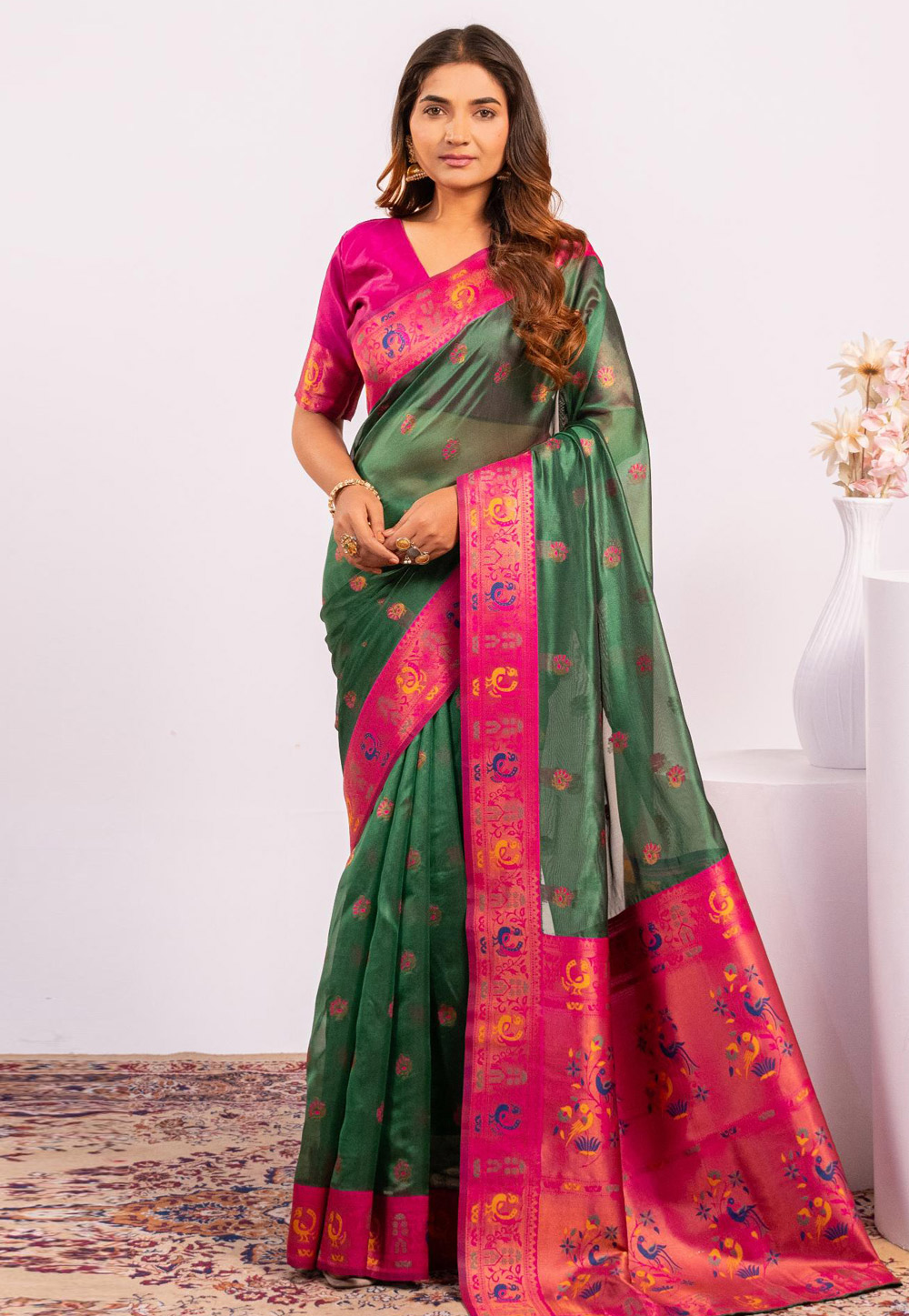Green Tissue Silk Paithani Saree 327742