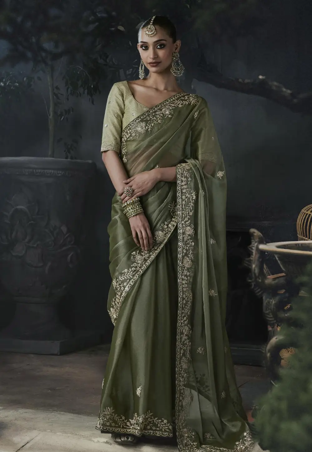 Green Tissue Silk Saree With Blouse 333036