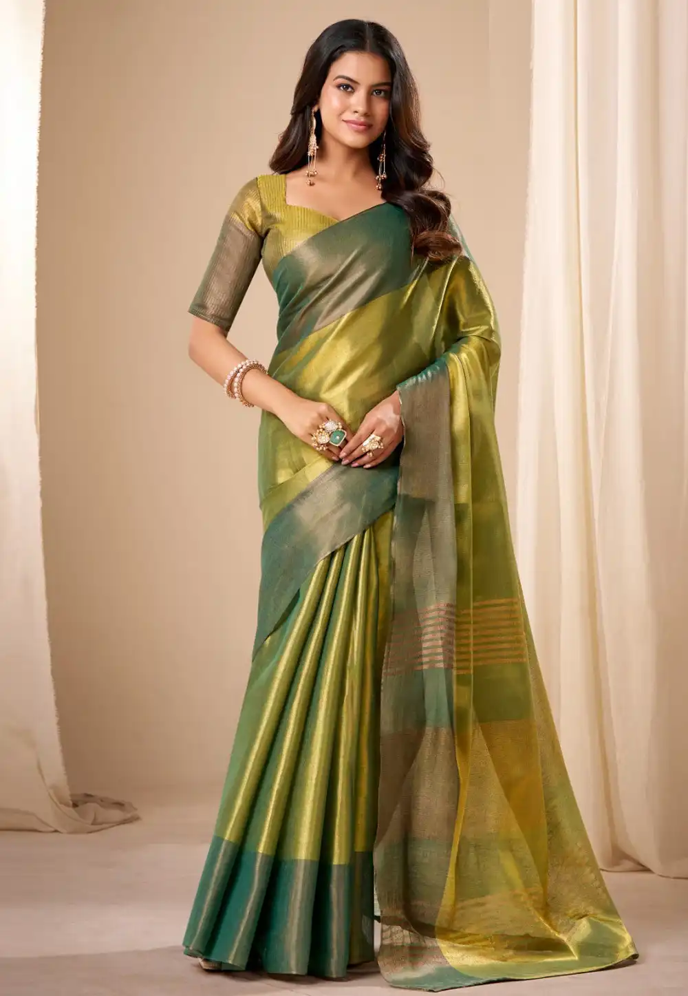 Green Tissue Silk Saree With Blouse 322150
