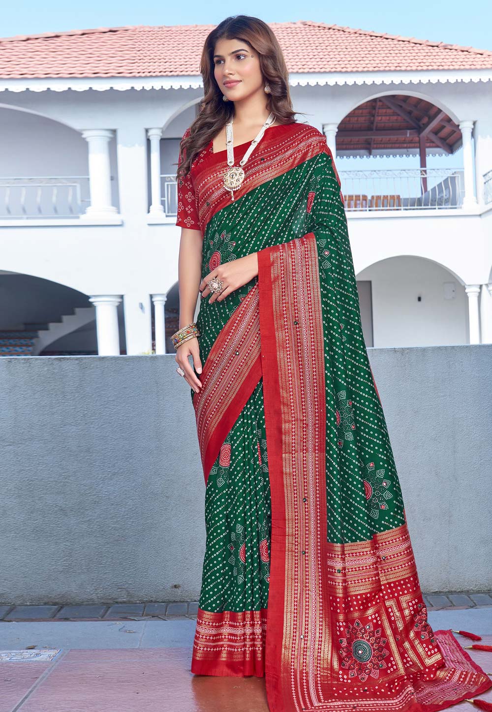 Green Tussar Silk Bandhani Print Saree 323558