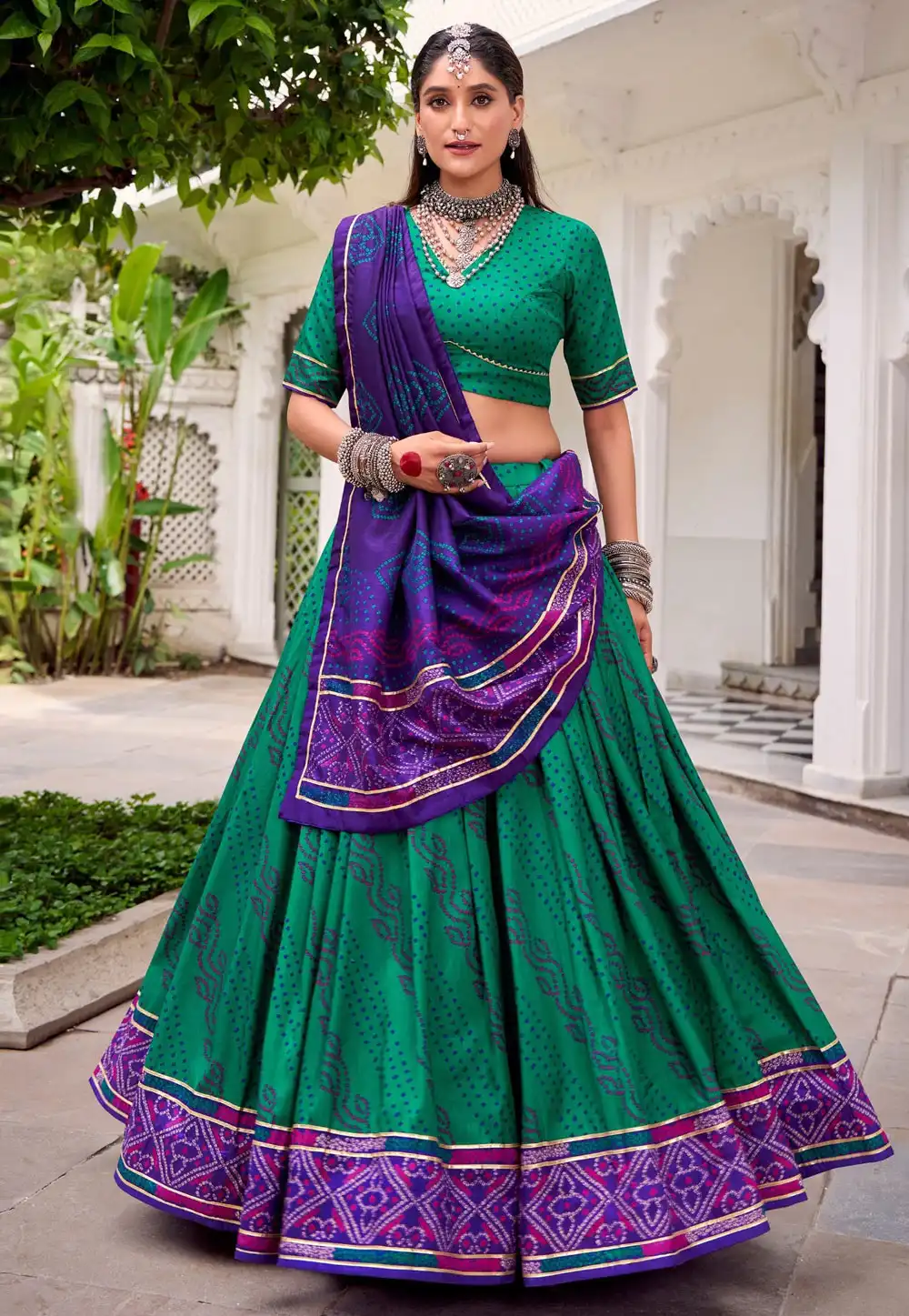 Green Tussar Silk Circular Lehenga Choli 316261