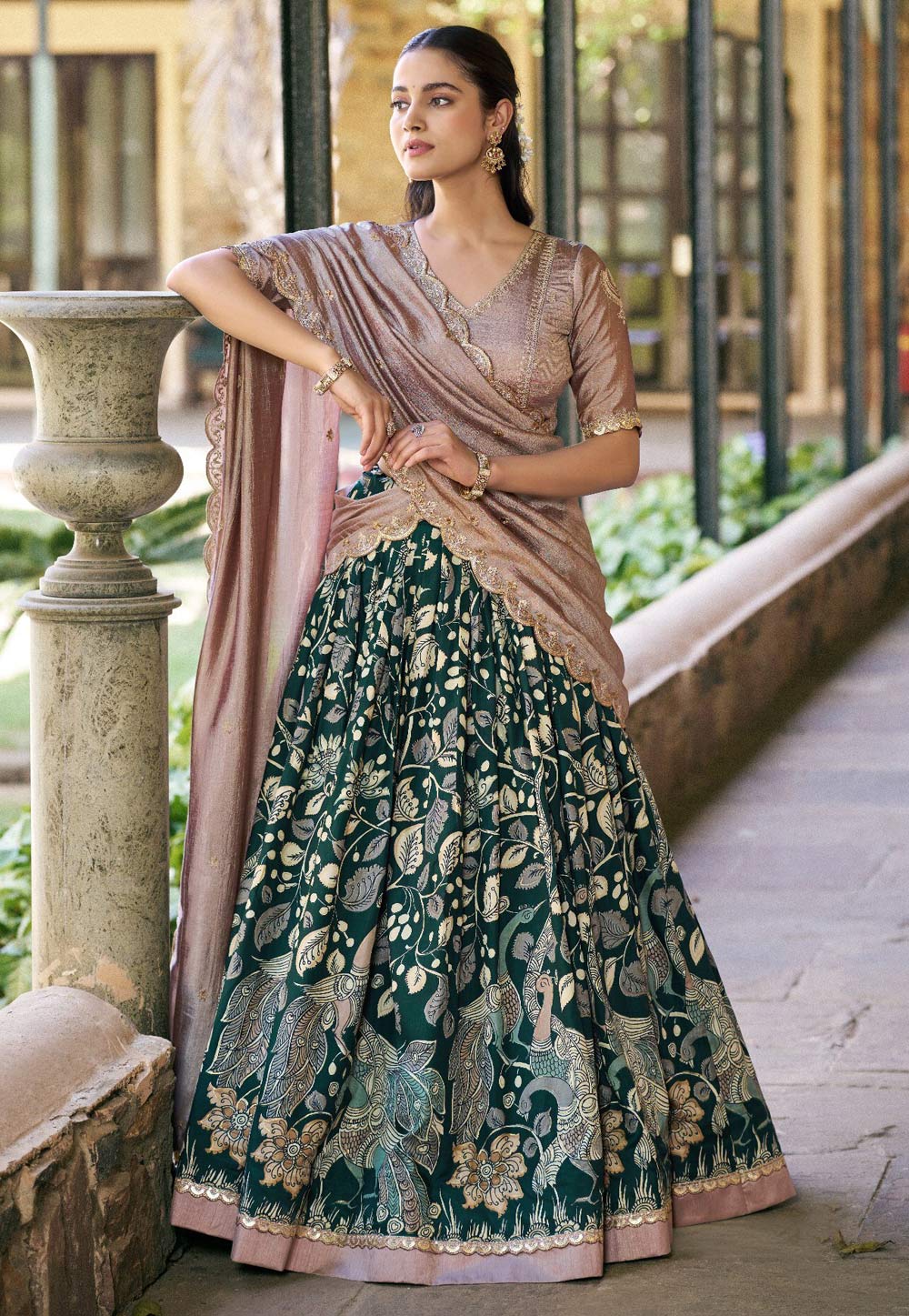 Green Tussar Silk Floral print Lehenga Choli 330112