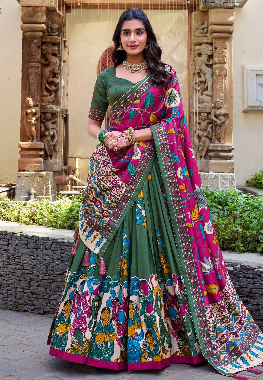 Green Tussar Silk Lehenga Choli 307520