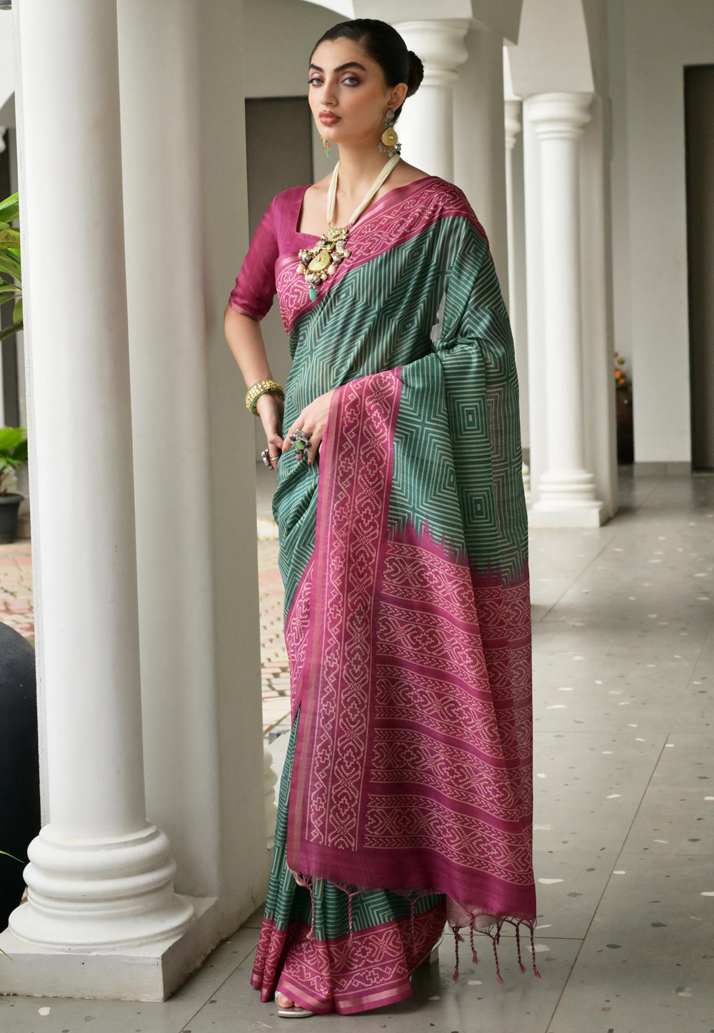 Green Tussar Silk Saree With Blouse 320649
