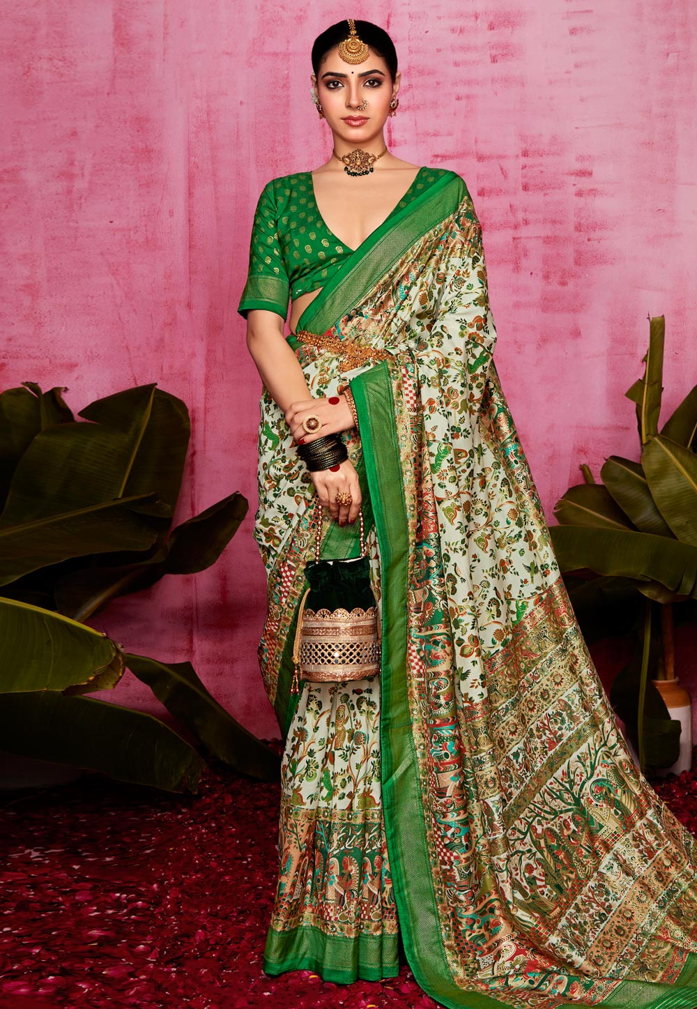 Green Tussar Silk Saree With Blouse 308737