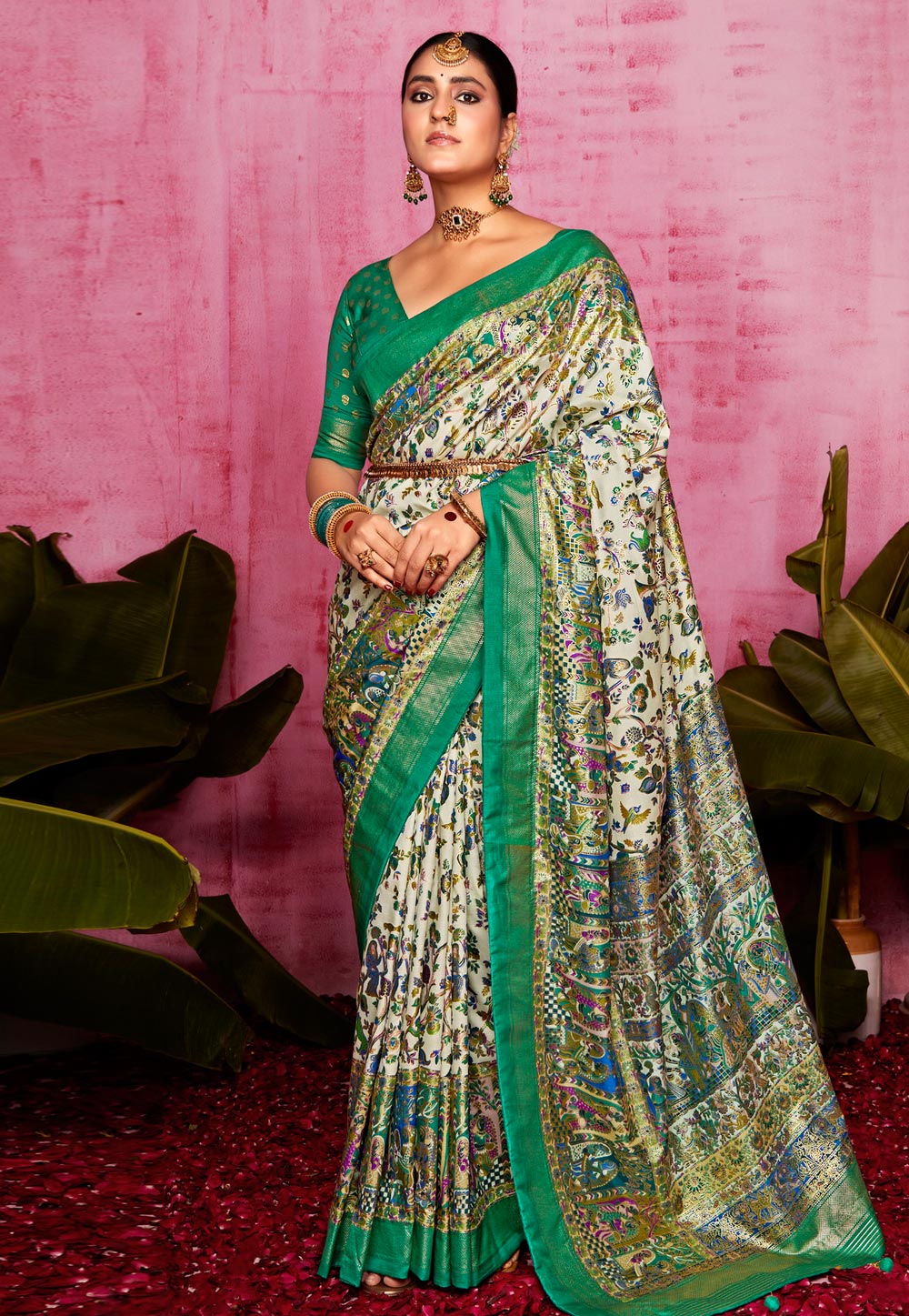 Green Tussar Silk Saree With Blouse 308739