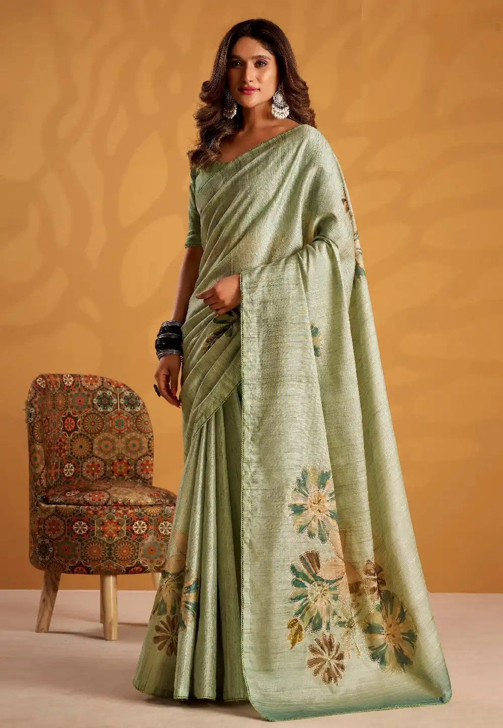 Green Tussar Silk Saree With Blouse 323761