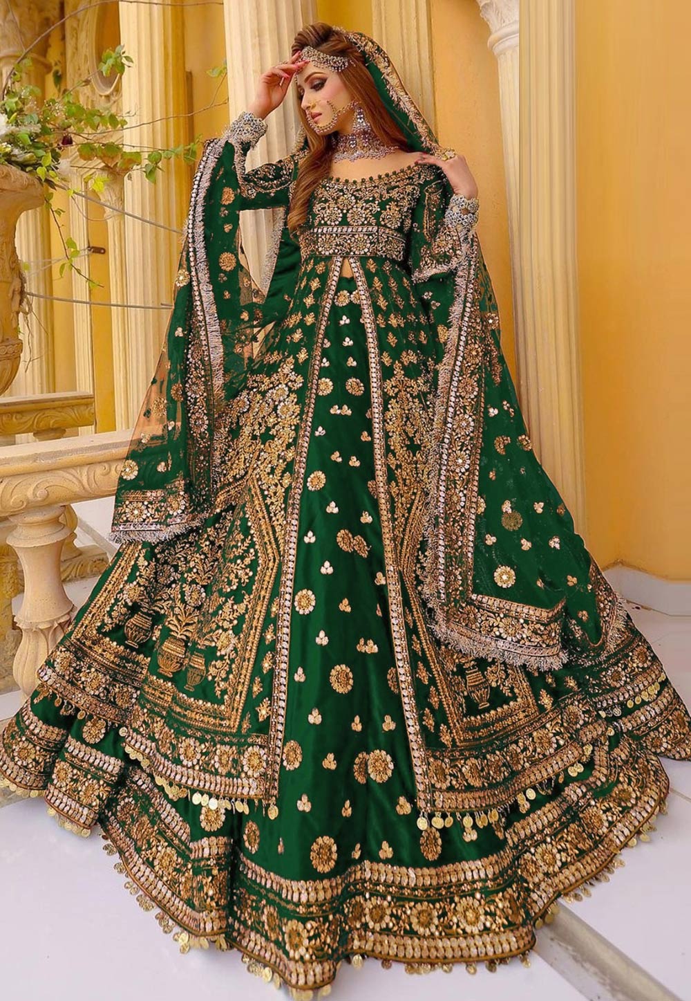 Green Velvet Indo Western Lehenga Choli 308443