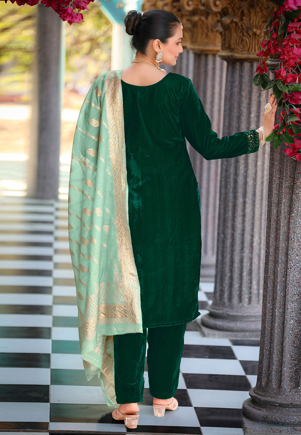 Green Velvet Pakistani Suit 319334