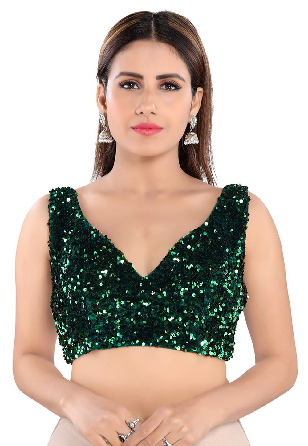 Green Velvet Readymade Blouse 311275