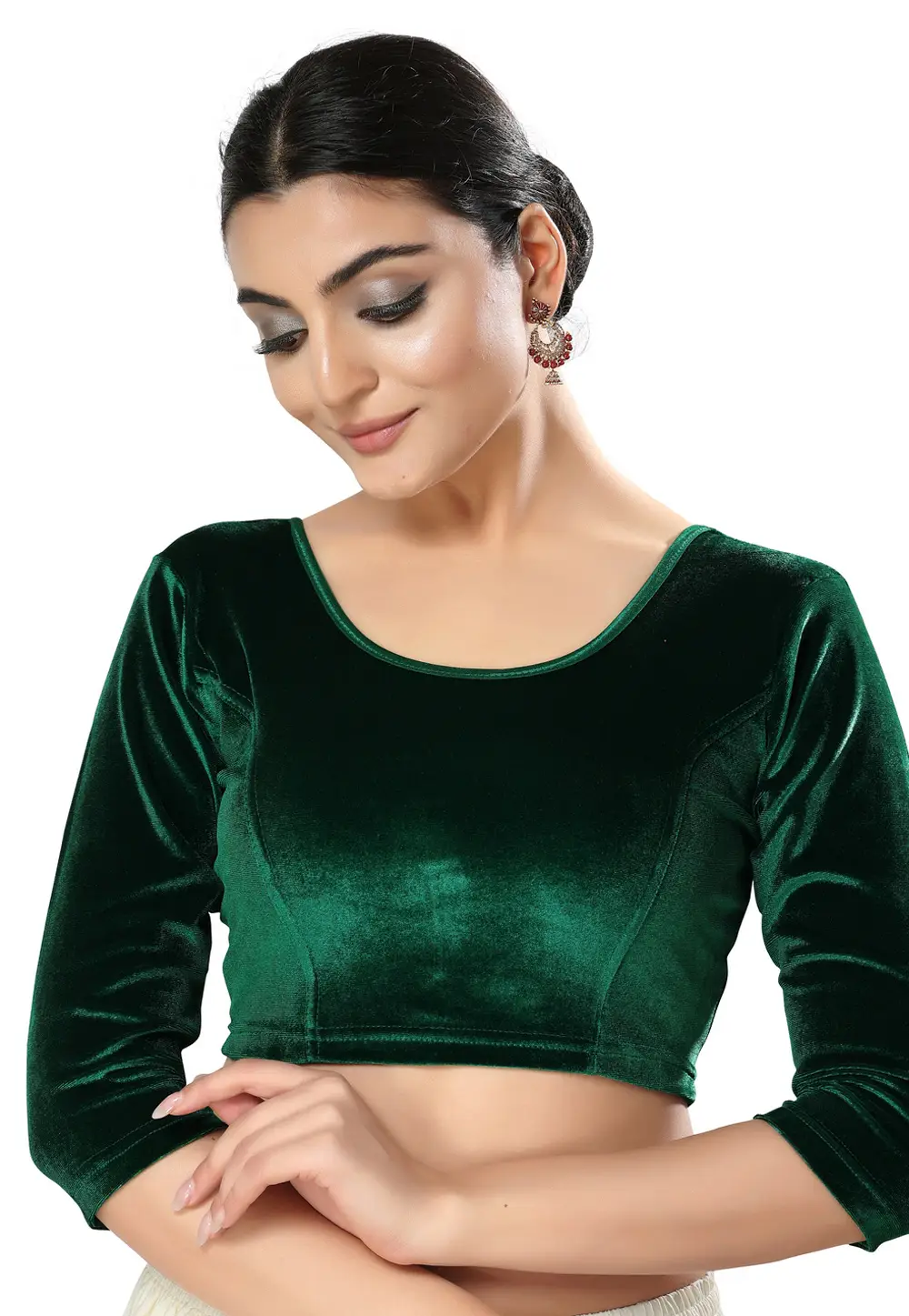 Green Velvet Readymade Blouse 333484
