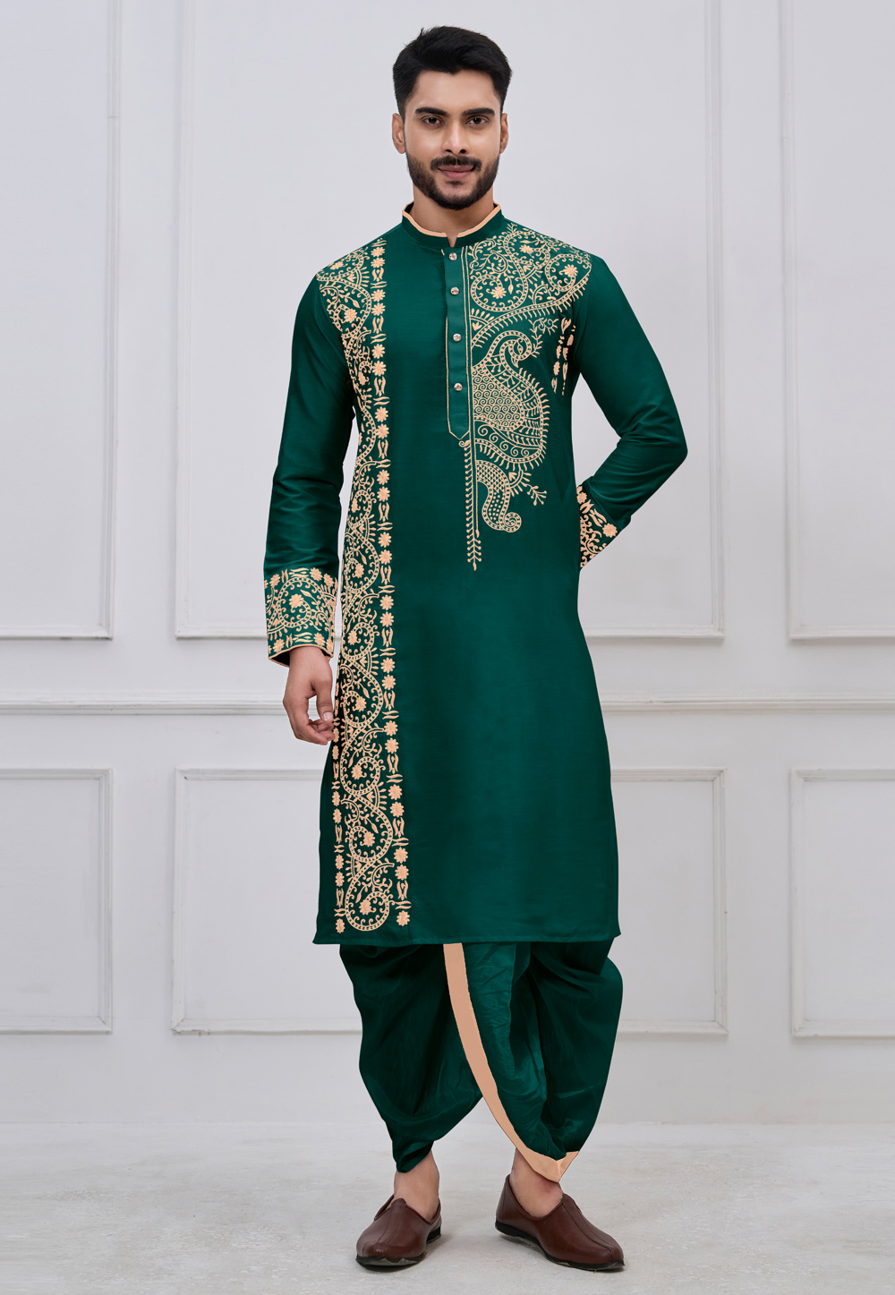 Green Viscose Bengali Dhoti Kurta 322855