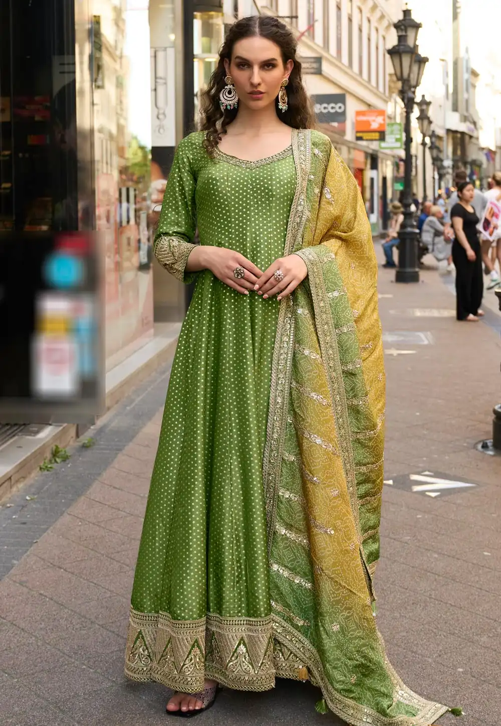Green Viscose Jacquard Long Anarkali Suit 321440