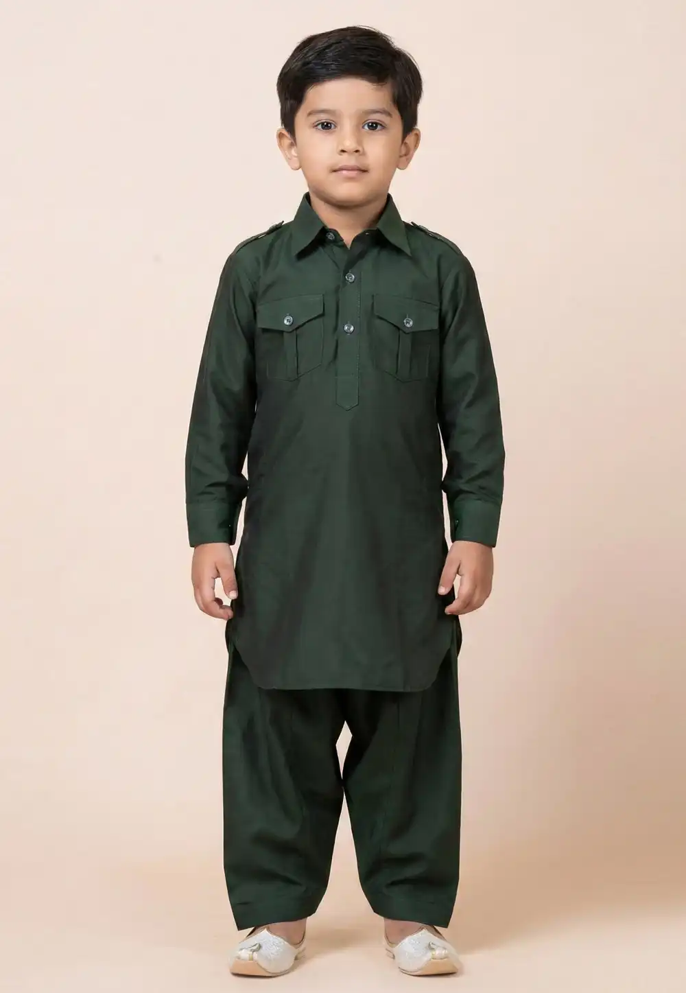 Green Viscose Kids Pathani Suit 322084