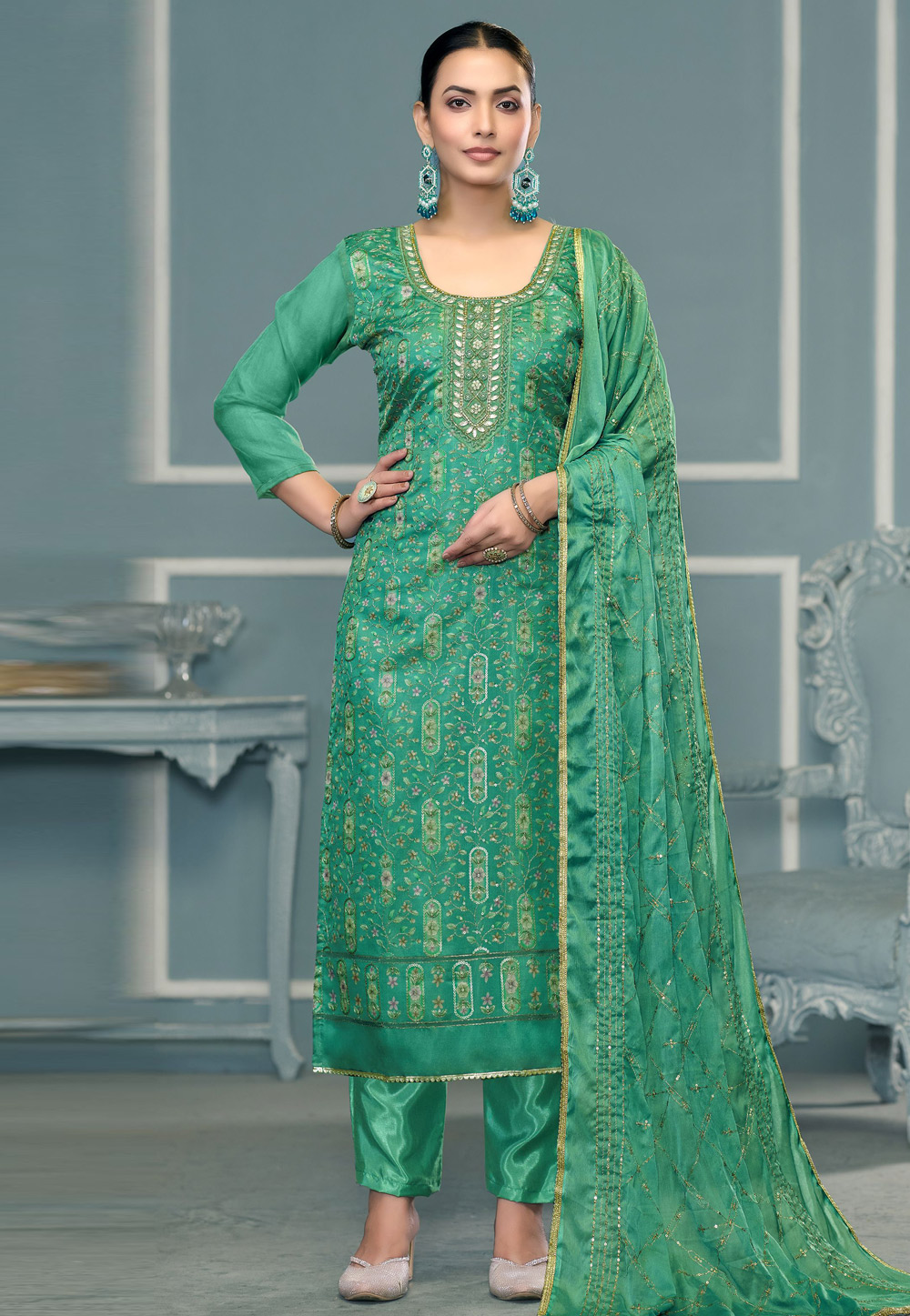 Green Viscose Pakistani Suit 307419