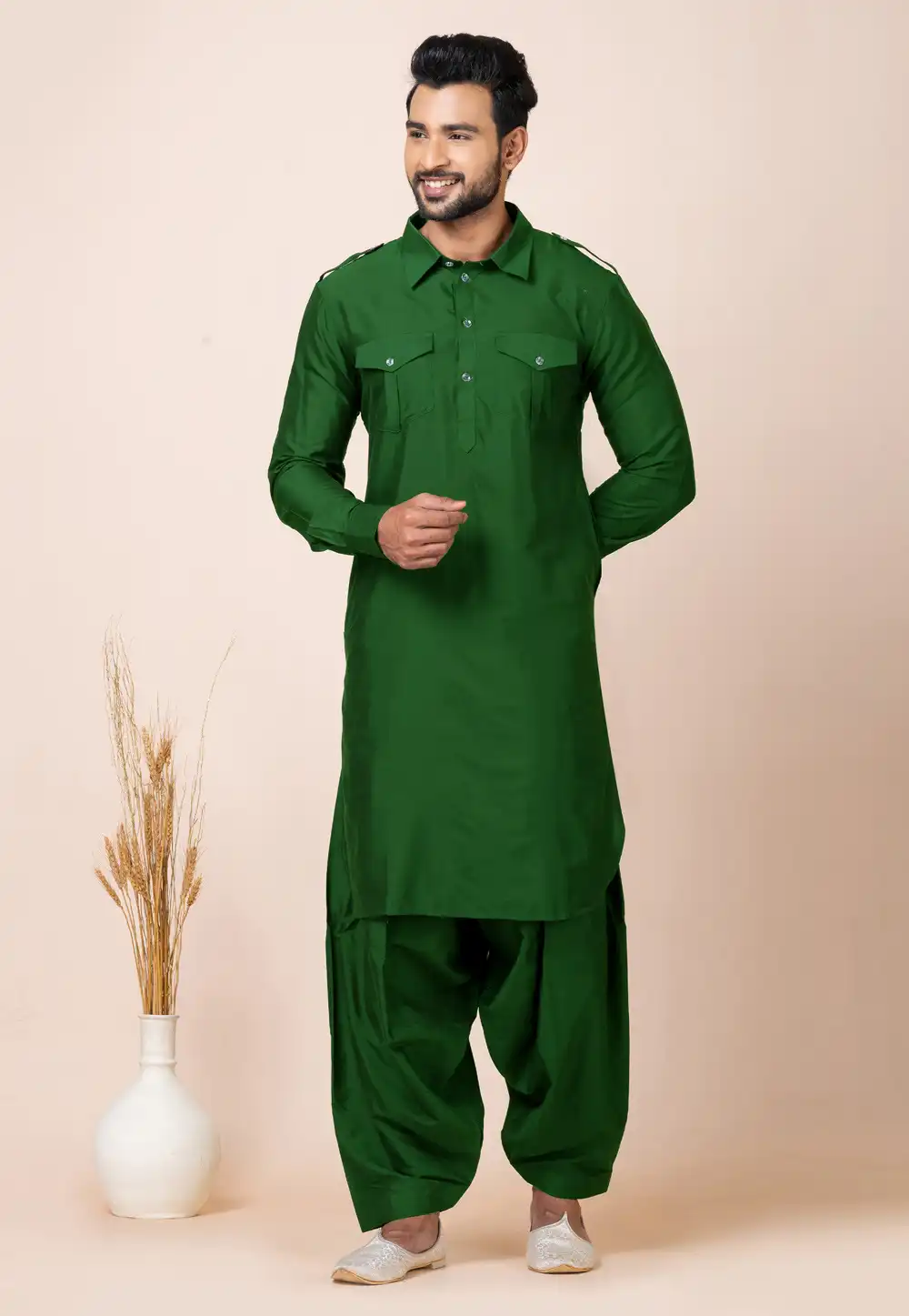 Green Viscose Pathani Suit 286237