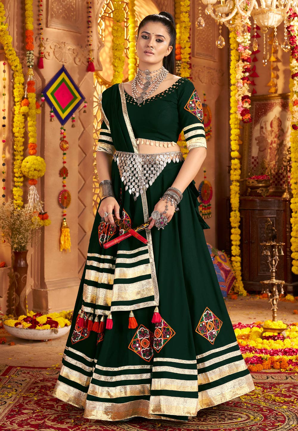 Green Viscose Rayon Navratri Chaniya Choli 313010