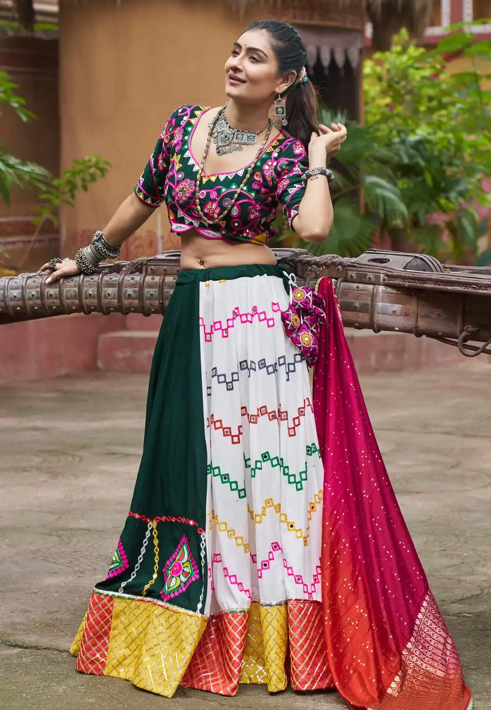 Green Viscose Rayon Navratri Chaniya Choli 294099
