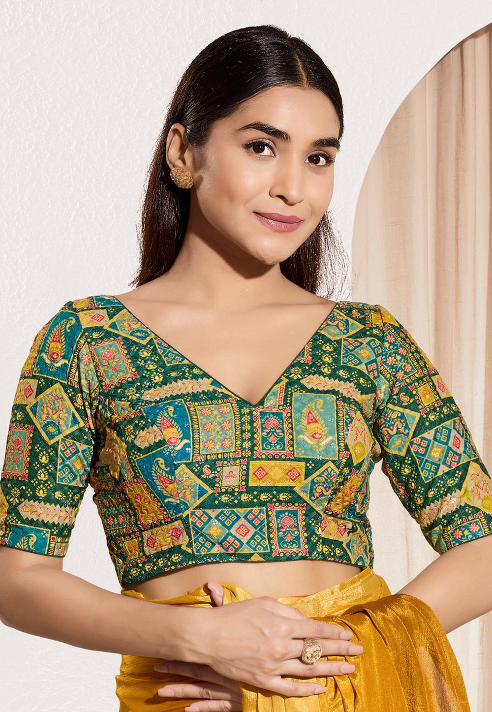 Green Viscose Rayon Readymade Blouse 311363