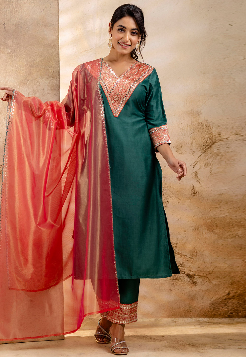 Green Viscose Rayon Readymade Pakistani Suit 329984