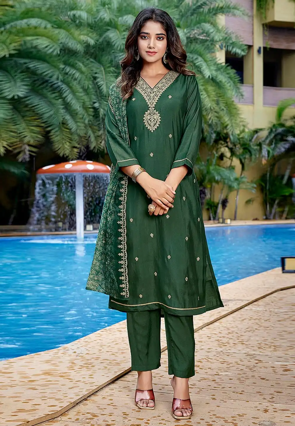 Green Viscose Readymade Pakistani Suit 324836