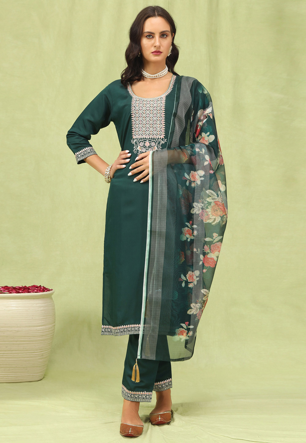 Green Viscose Readymade Pakistani Suit 329947
