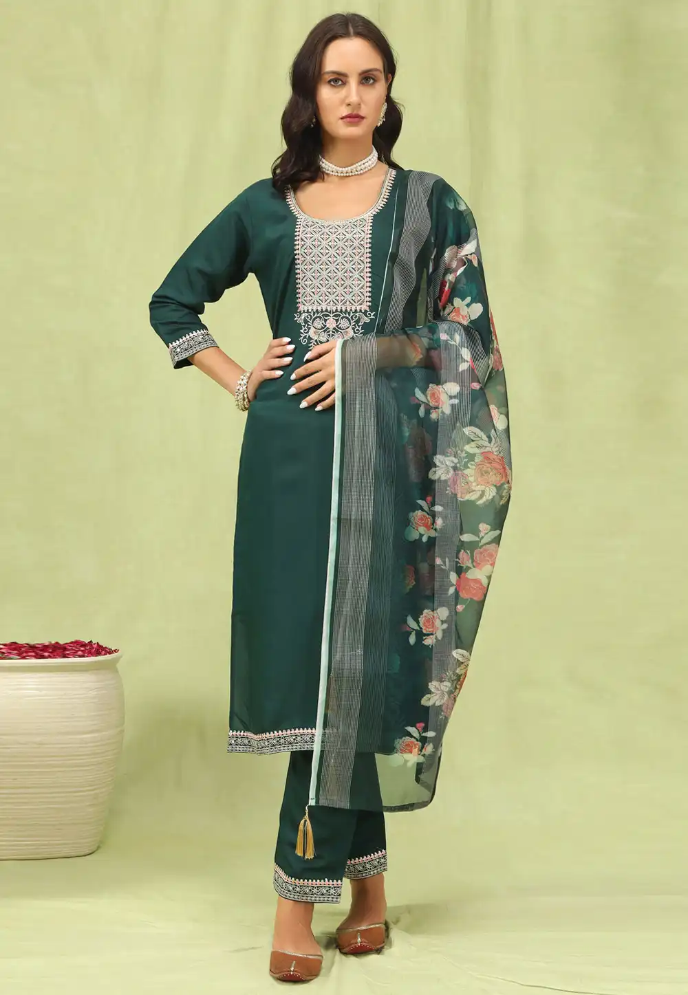 Green Viscose Readymade Pakistani Suit 329947
