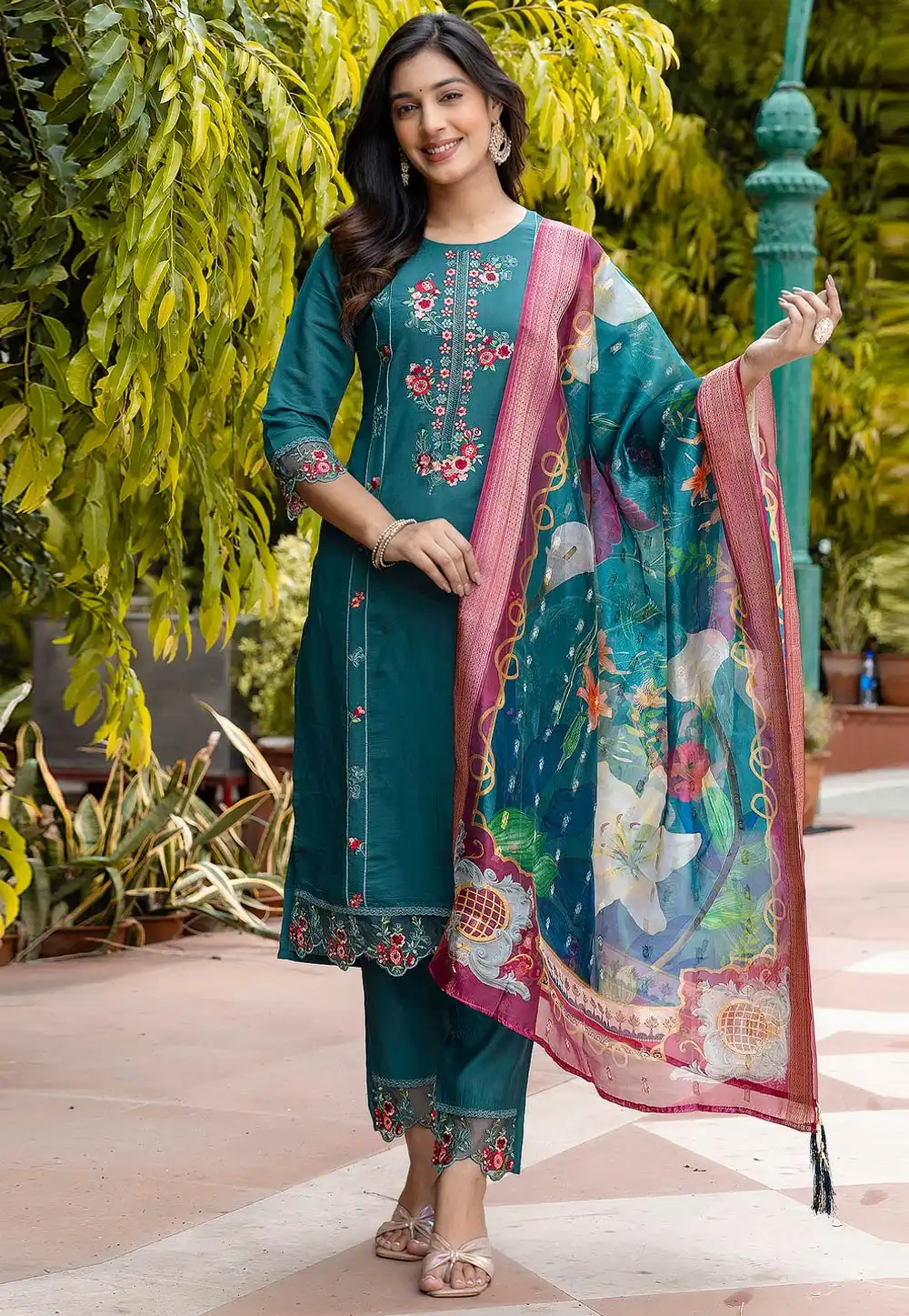 Green Viscose Readymade Pant Style Suit 329965