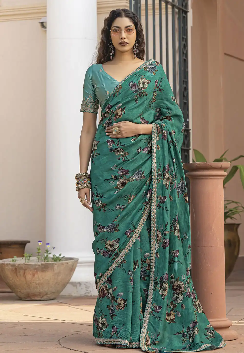 Green Viscose Saree With Blouse 316576