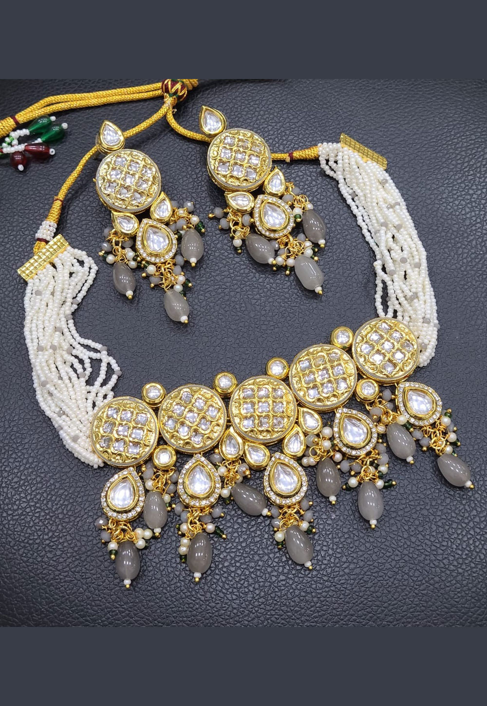 Grey Alloy Necklace With Earrings 312916