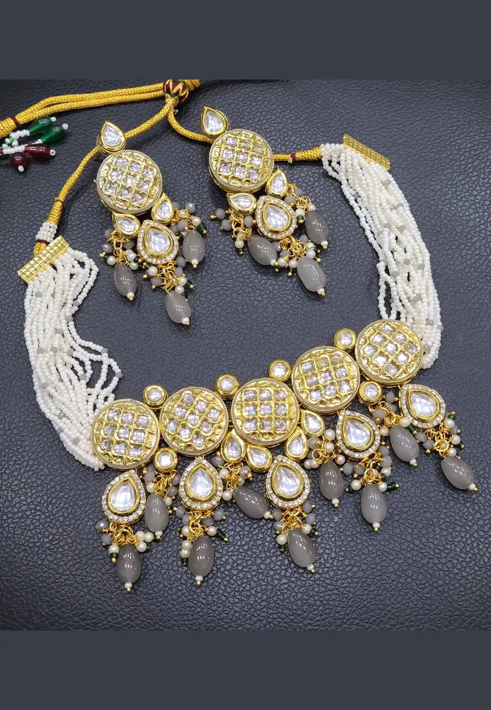 Grey Alloy Necklace With Earrings 312916